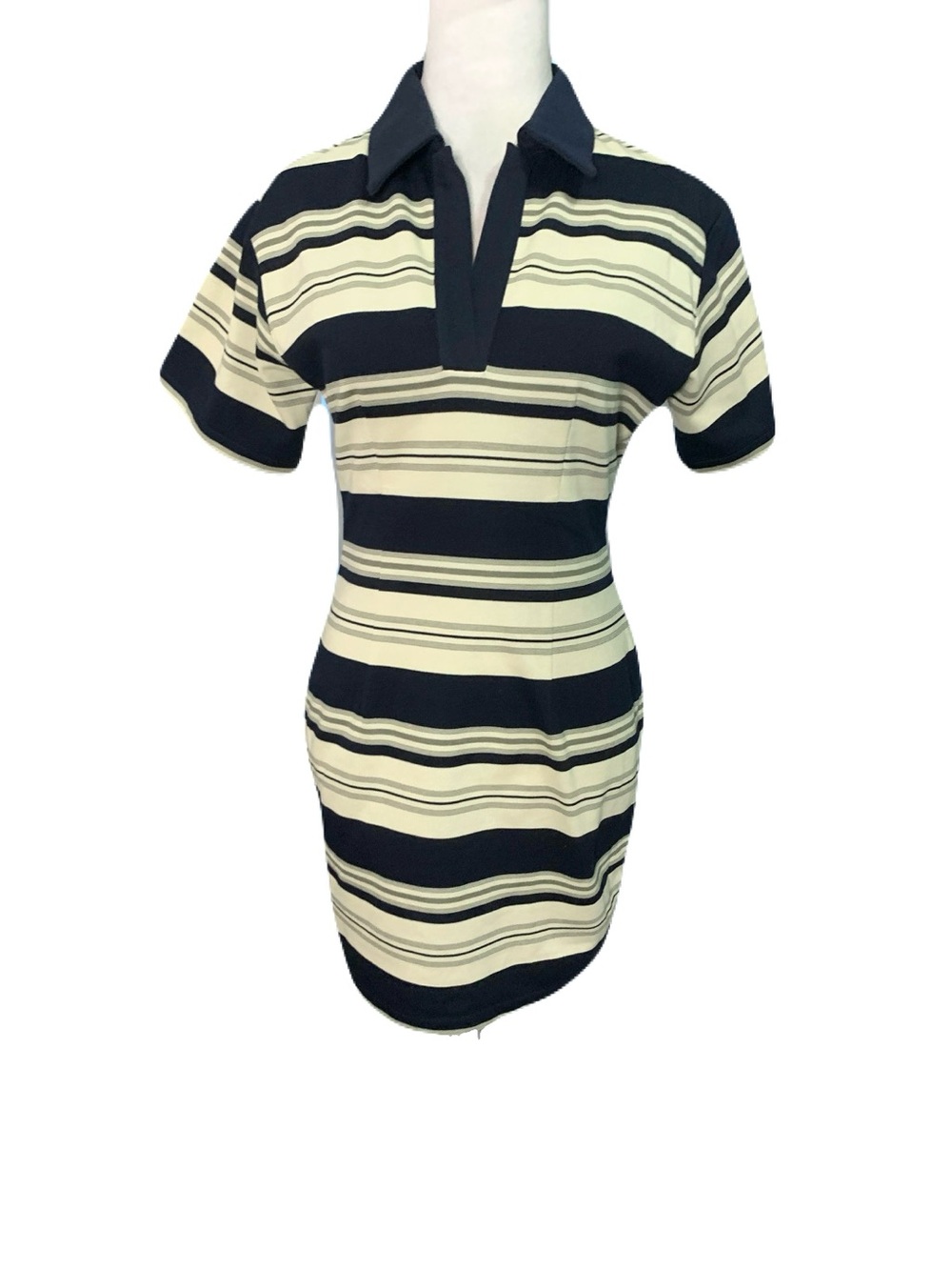 NWT Miss Circle Small Whitley Pique Cotton Striped Collared Polo Mini Dress